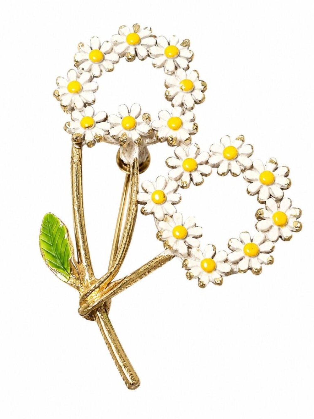 Vintage 1960s Double Daisy Crown Brooch, Cottage Core, Rare!